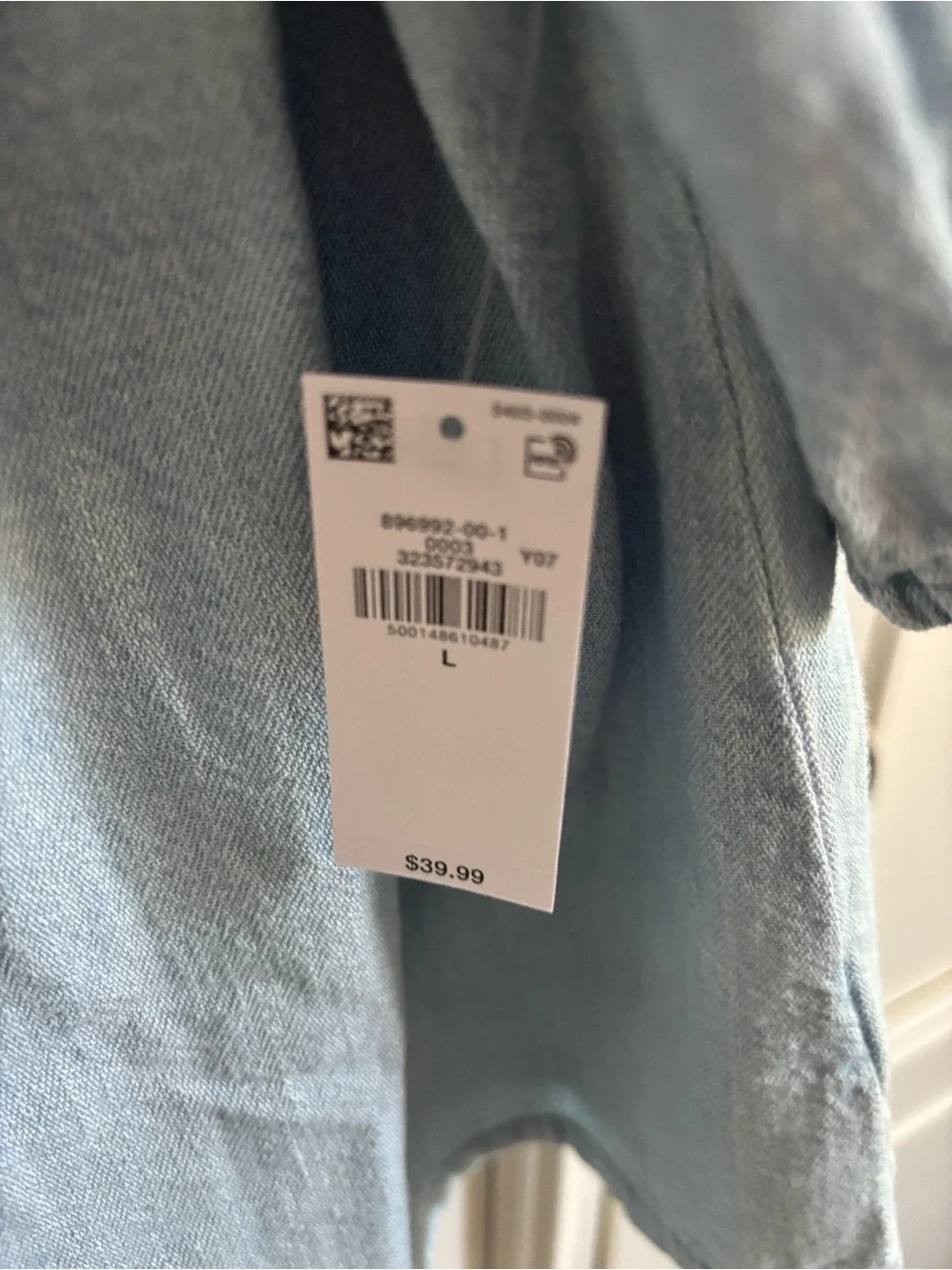 Old Navy Light Blue denim Tie-Front Peasant Top